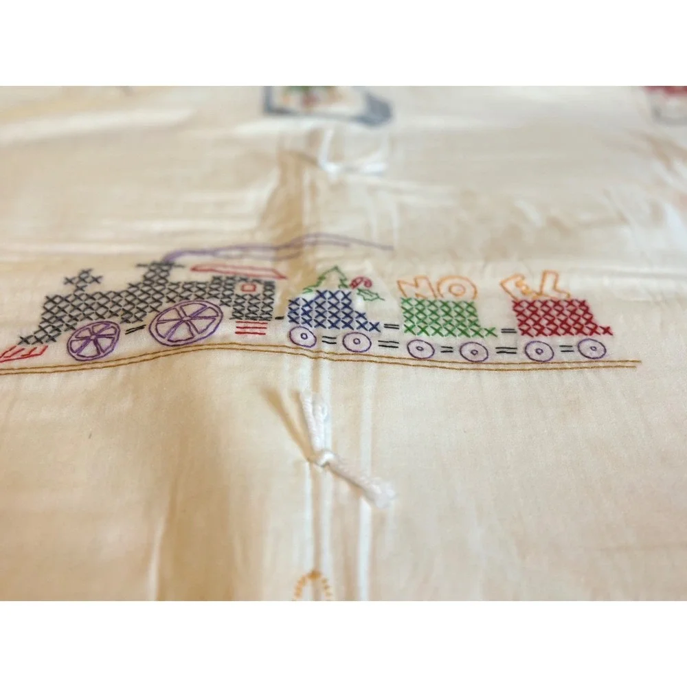 Hand Embroidered Quilt Decor Santa‎ Snowman Train Nutcracker Gift